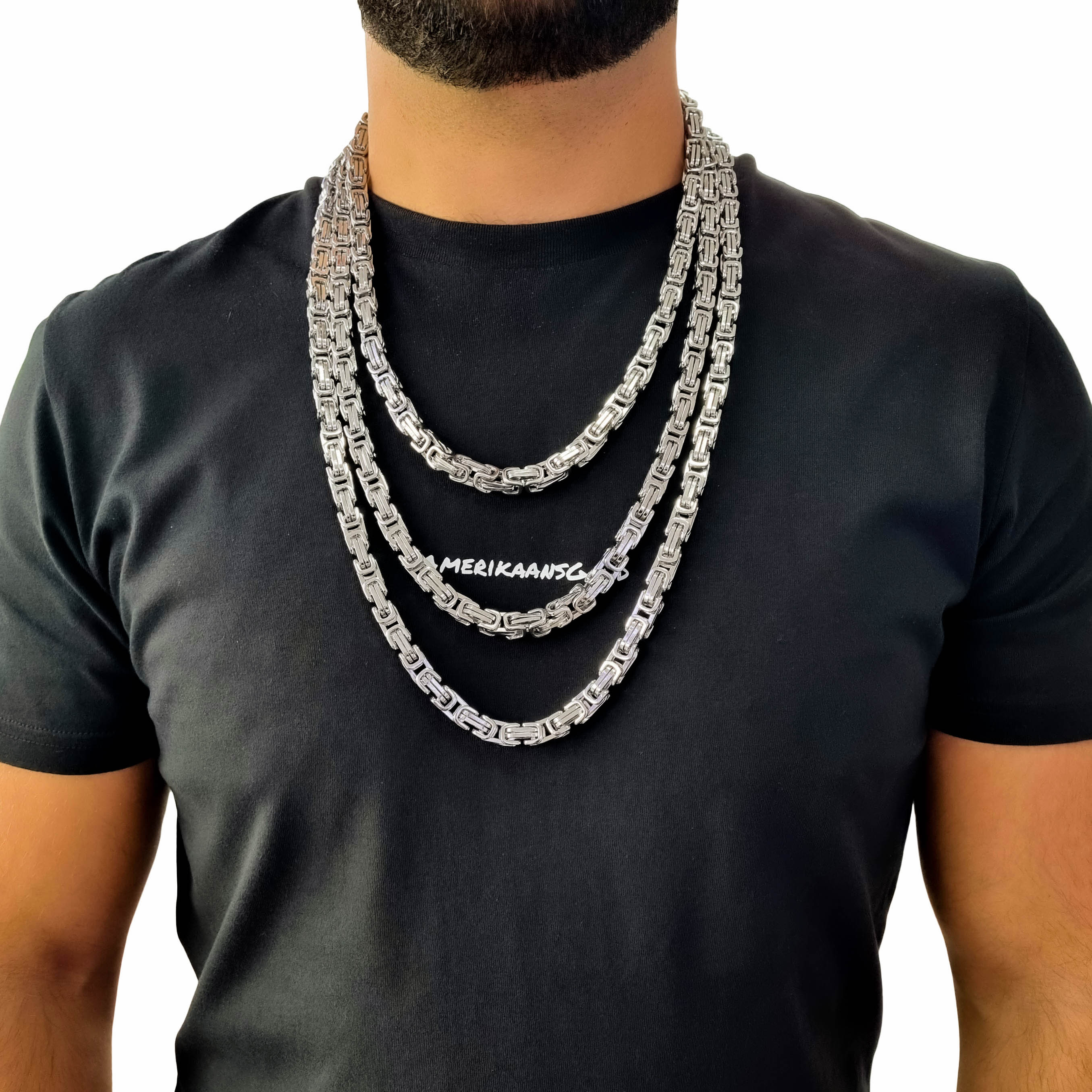 "Byzantine" Zilverkleurige Ketting (8mm)