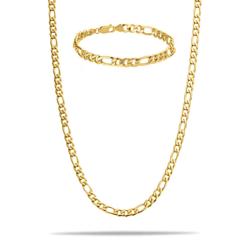 Uiterlijk Geelachtig Vakantie Figaro" Gouden Ketting & Armband (5mm) exclusief verkrijgbaar bij – AmerikaansGoud Uiterlijk Geelachtig Vakantie Figaro" Gouden Ketting & Armband (5mm) exclusief verkrijgbaar bij – AmerikaansGoud