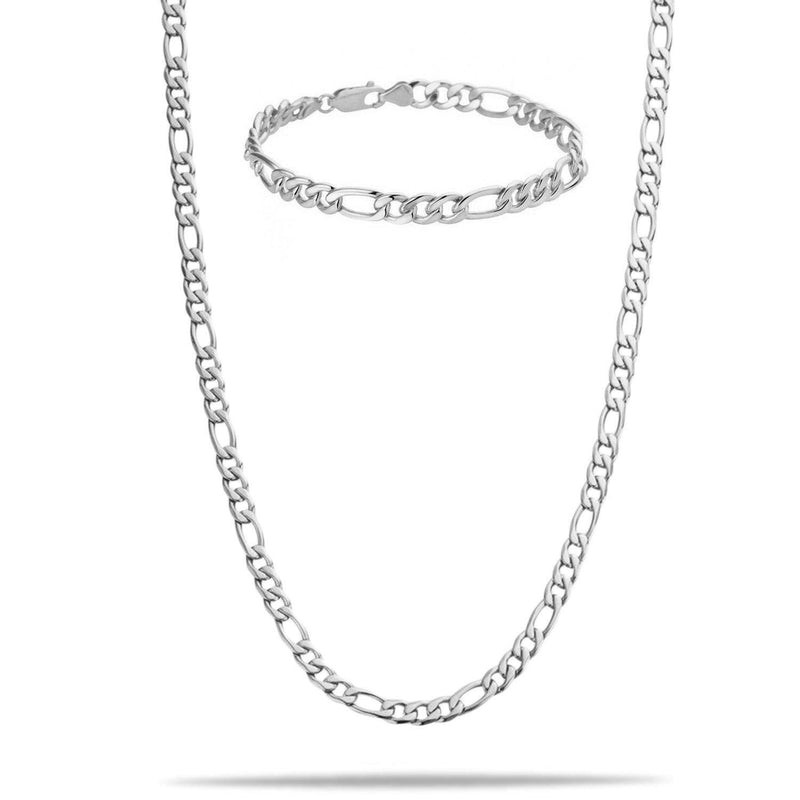 "Figaro" Zilveren Ketting & Armband (5mm)-AmerikaansGoud