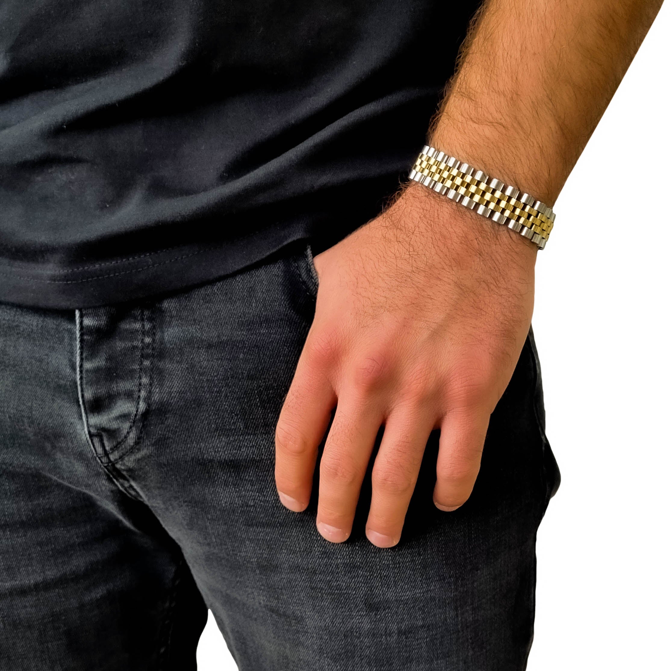 "Presidental" Zilver & Goudkleurige Armband (15mm)